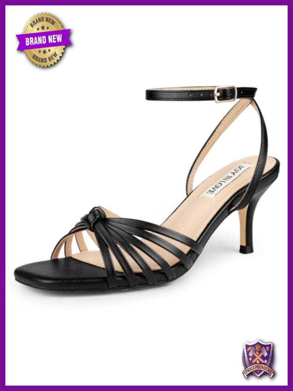 Kitten Low Strappy Heels Ankle Strap Heeled Sandals Faux Leather